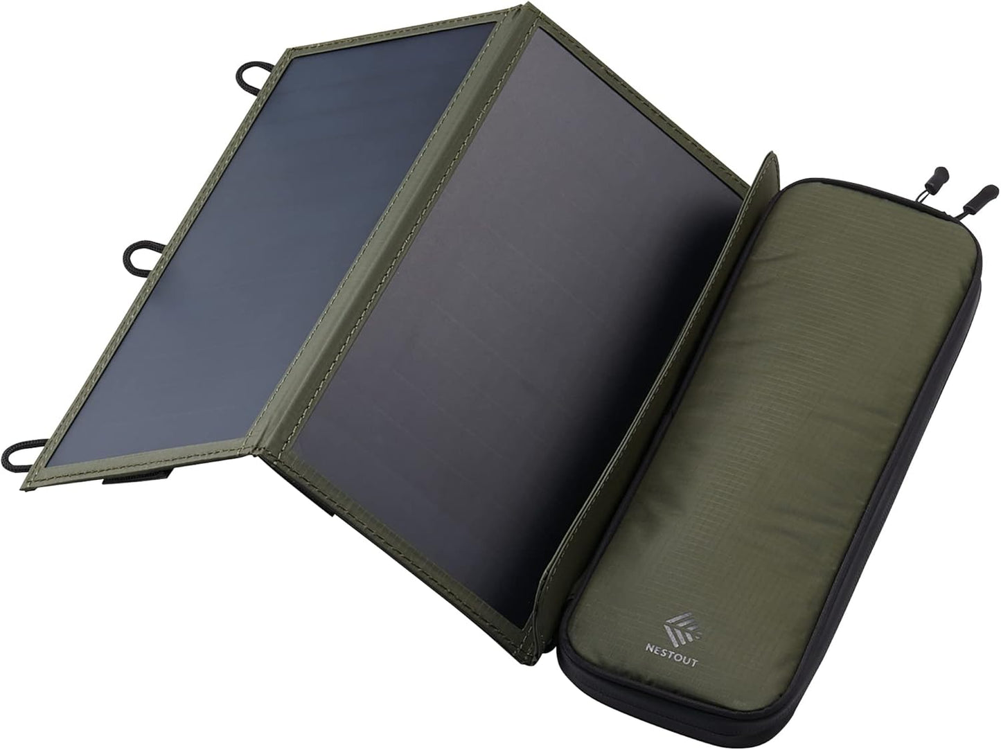 ELECOM NESTOUT Portable Solar Panel, Dual USB-A Ports, 28W Power Generation Charger for Phone Camping, Durable Water-Resistant Ripstop Nylon, Foldable Lightweight, Adjustable Stands (2-Panel)
