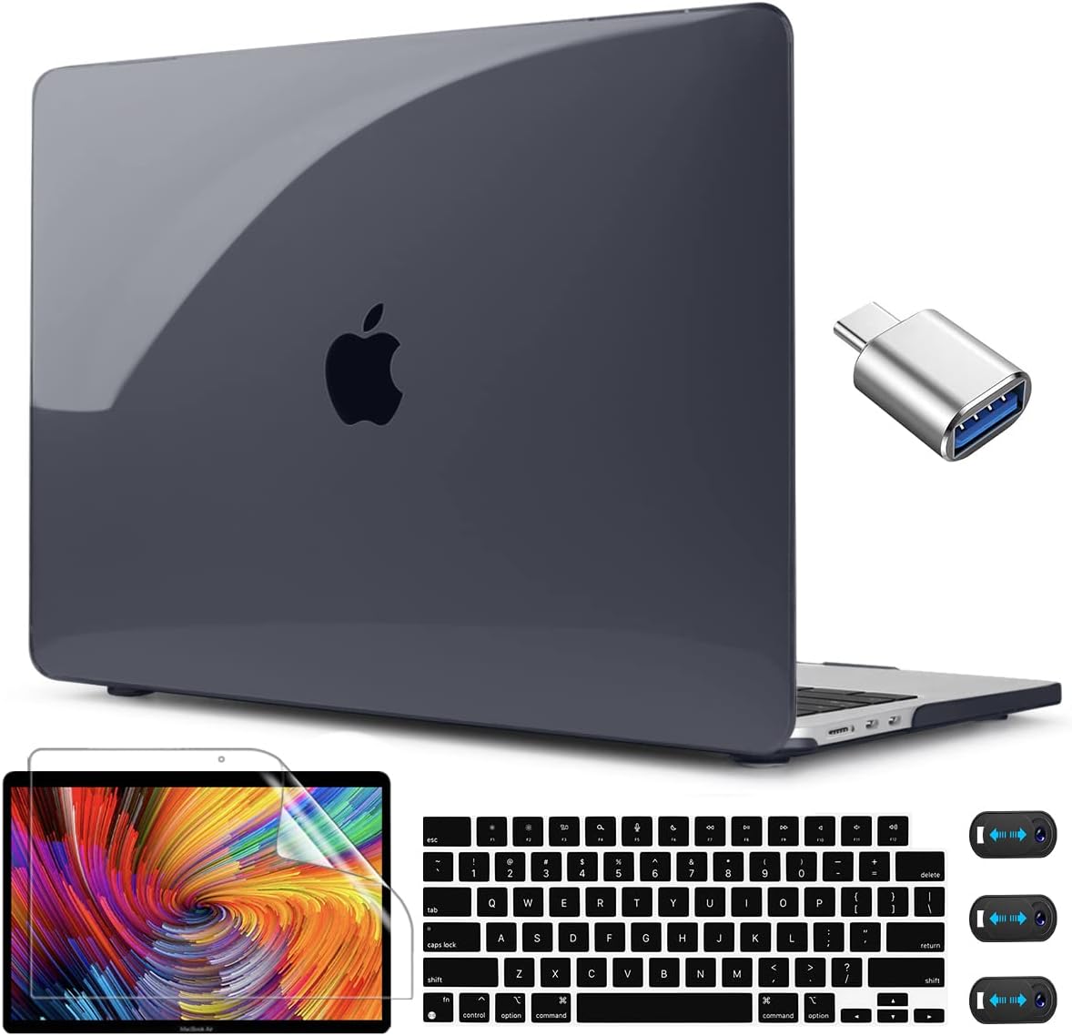 CISSOOK Hard Shell Case for MacBook Air 13.6inch A2681 M2 A3113 M3 Chip 2022-2024, Crystal Black, Includes Keyboard Cover, Screen Protector, Adapter & Camera Cover