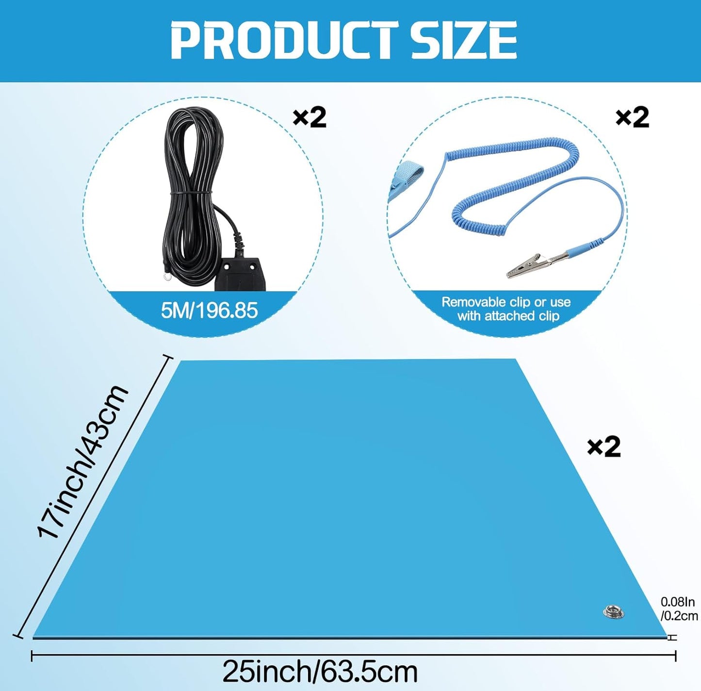 Anti-Static Mat Kits Includes Heat Resistant ESD Mats Anti Static Wrist Straps Grounding Cords Rubber Soldering Table ESD Pad for Computer PC Building Electronics Repair(2 Pack,17 x 25 in)