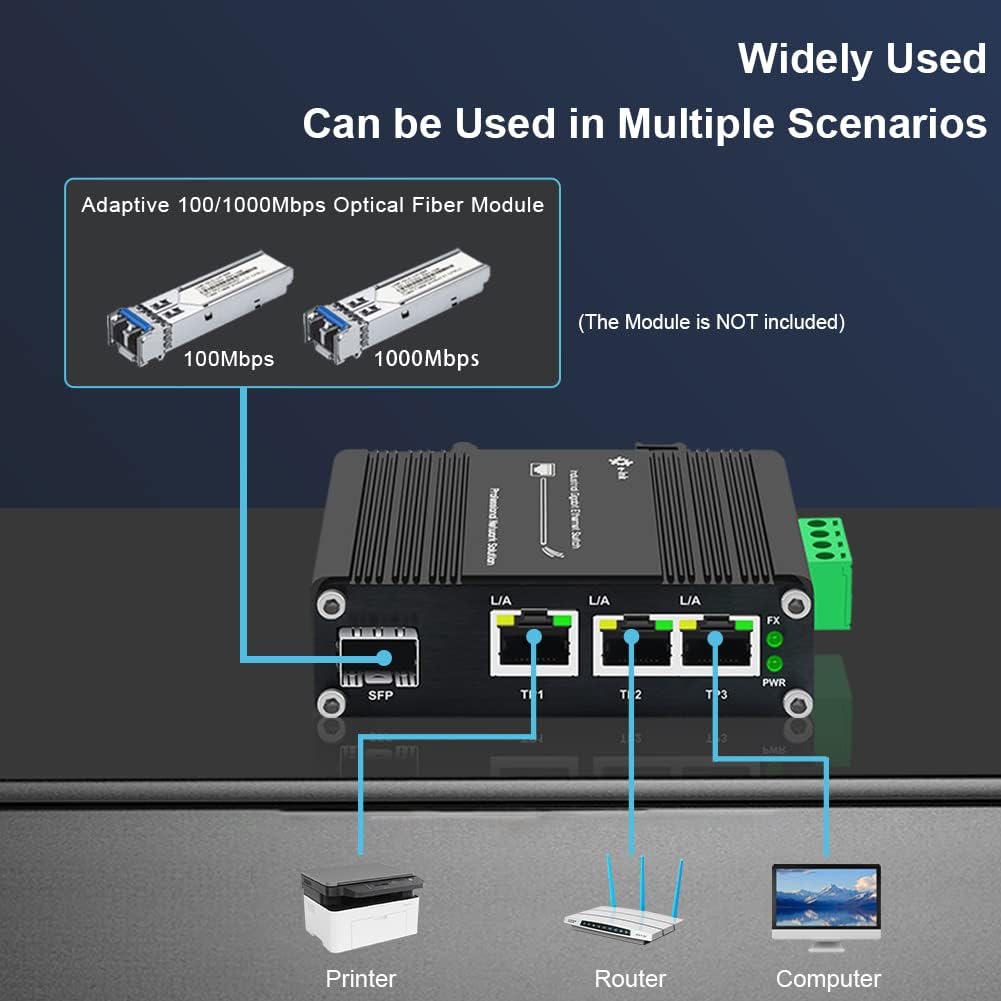 3 Port Hardened Industrial Gigabit Din Rail Switch,10/100/1000Mbps Ethernet Switch Din Rail 24V,8Gbps Switching Capacity,IP40 Rated Unmanaged Network Switch(-40~80°C)