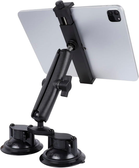 iPad Pro 12.9 Inch Tablet Mount with Dual Suction Cup Base for Truck Car Windshield, Aluminum Arm Heavy Duty Tablet Suction Holder for Window, Compatible with 6.5-12.9" Tablets