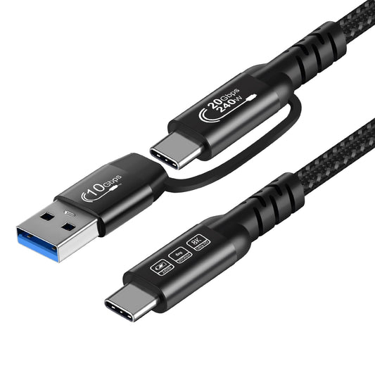 CABLEDECONN USB2.0 A to USB C 3.2 Type C 20Gbps Male to Male Detachable 2m 6.6ft Cable Data Extension 10Gbps 240W Fast Charge 8K Ultra HD Video Data Connection Power Line