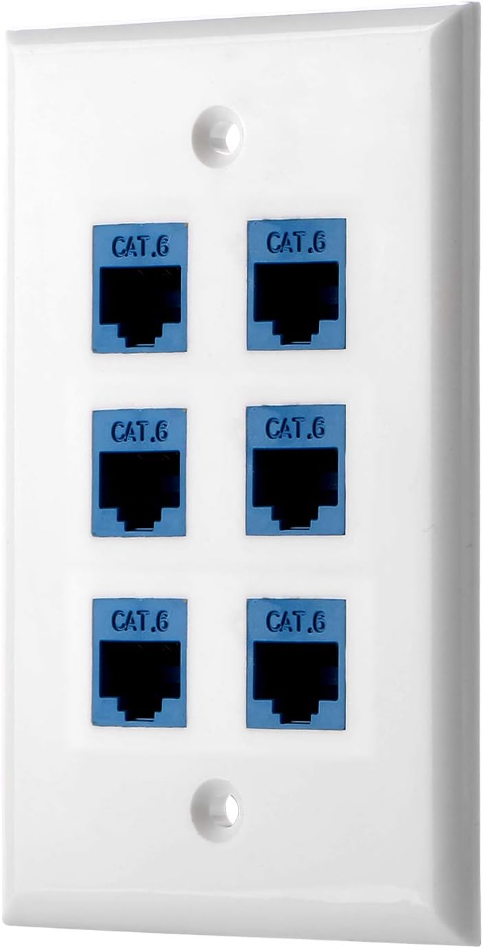 Cat6 Keystone Ethernet Wall Plate Female to Female - White (6 Port)
