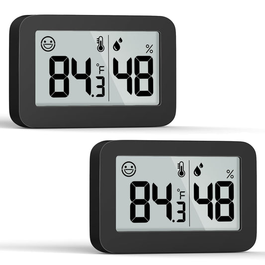 DOOMAY Mini Hygrometer Indoor Thermometer, Digital Humidity Gauge with Celsius Fahrenheit Switch Button,Humidity Meter Temperature Monitor for Babyroom Cellar Reptile Incubator Closet,2-Pack,Black