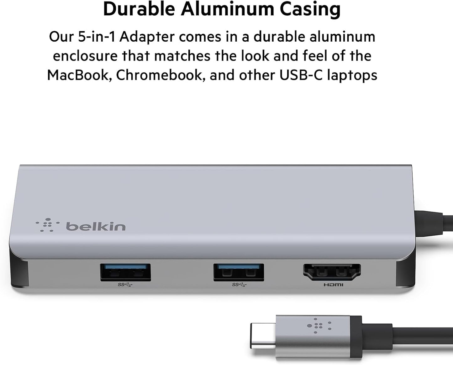 Belkin USB-C Hub, 5-in-1 MultiPort USB-C Docking Station for MacBook & Windows w/ 4K HDMI 1.4, 2x USB-A 3.1, SD 3.0, & Micro SD 3.0, & 5Gbps Data Transfer for Home, Office, & Travel, PVC002