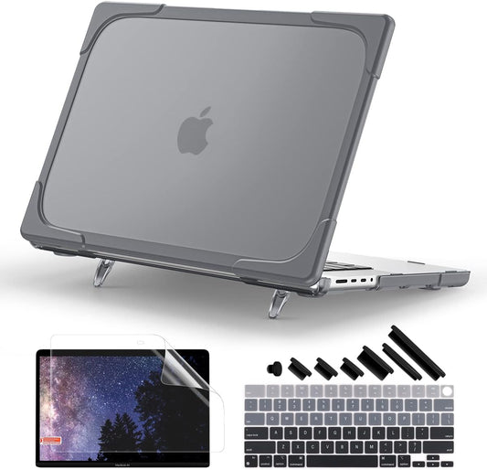Batianda Compatible with New MacBook Pro 16 inch Case 2024 M4 Chip 2023 2021 Release with M3 M2 Pro Max, Heavy Duty Protective Plastic Hard Shell with Fold Kickstand & Keyboard Cover Protector, Gray