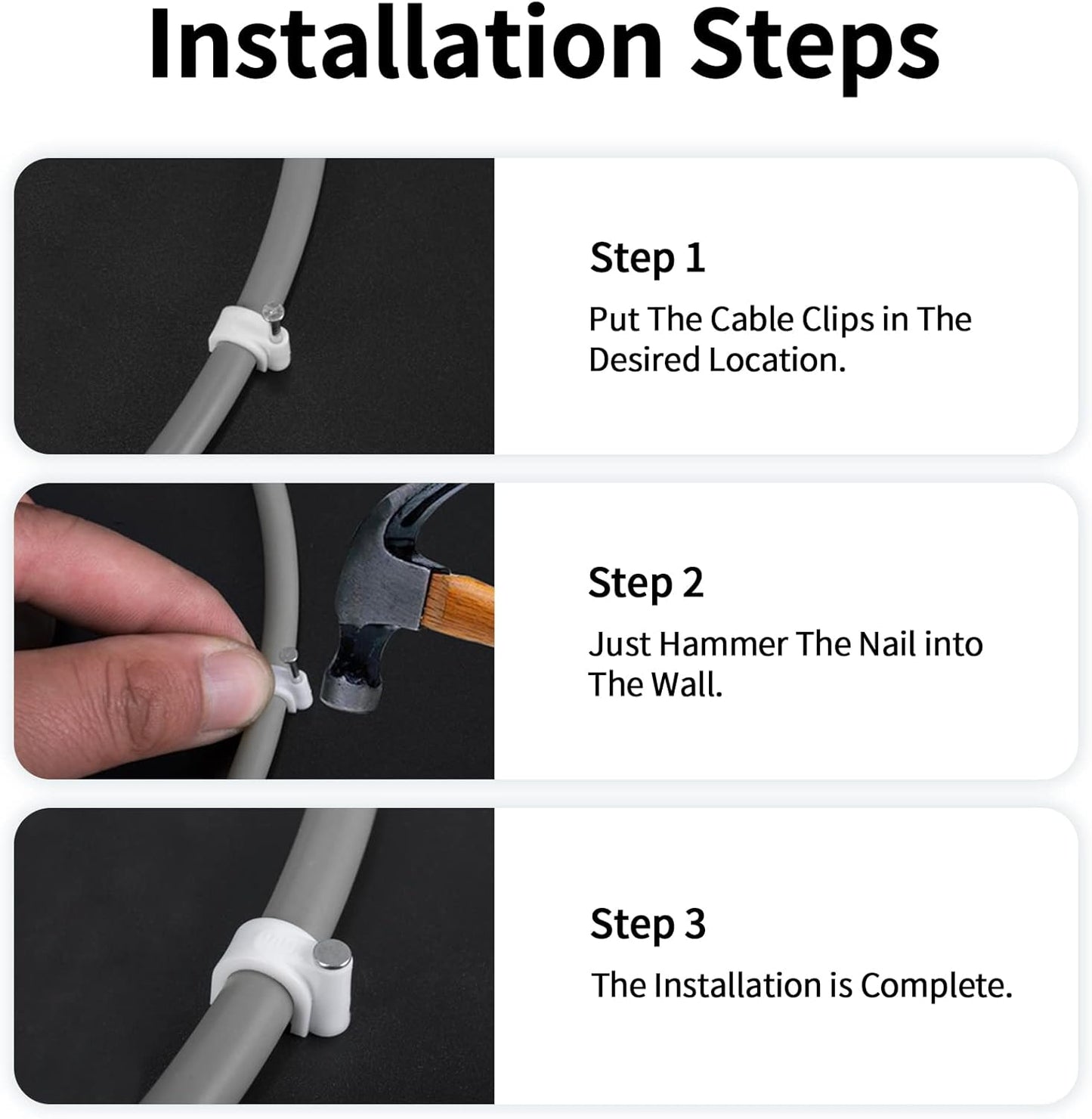 Cable Clips, 100 Pcs, 7mm, Wire Wall Clips with Steel Nails, Cable Management Organizer Clips, Cable Tacks Coax Holder Clips, RG6 RG59 CAT6 RJ45 Cable Cord Clips, White