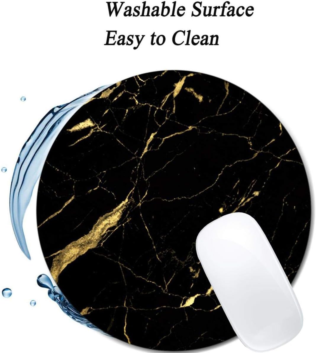 Black and Gold Marble Mouse Pad Round Non-Slip Rubber Mousepad Laptop Office Computer Decor Cute Desk Accessories Customized Design Mouse Pad