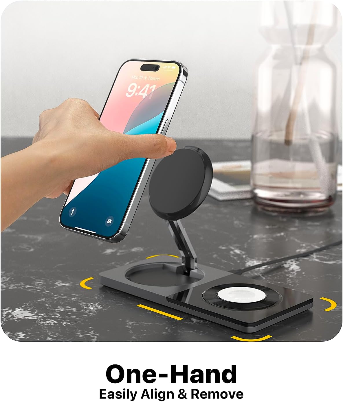 3 in 1 Wireless Charging Station for Apple Device: Fast Charging Station for iPhone and Watch with MagSafe, Foldable Charger Stand for iPhone 12-16 & iPhone 16 & iWatch & AirPods