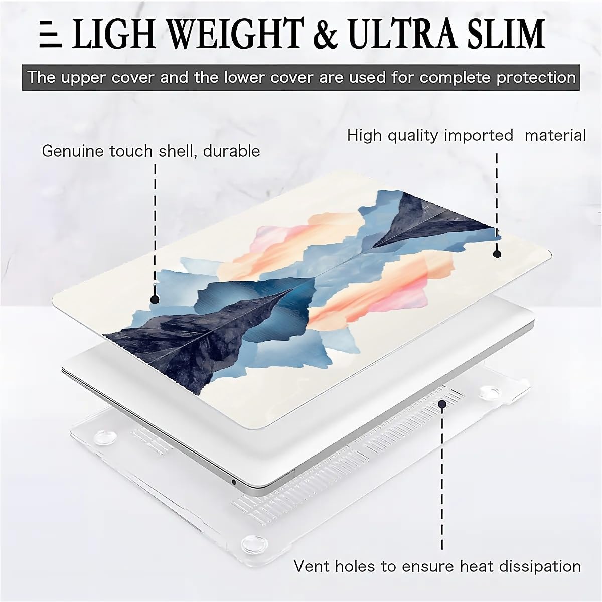 Compatible with MacBook Air 13.3 13.6 Inch Case 2022 2021 2020 2019 Plastic Hard Shell Case Cover,13.6 Air (A2681) M2 2022, Mountains and Water