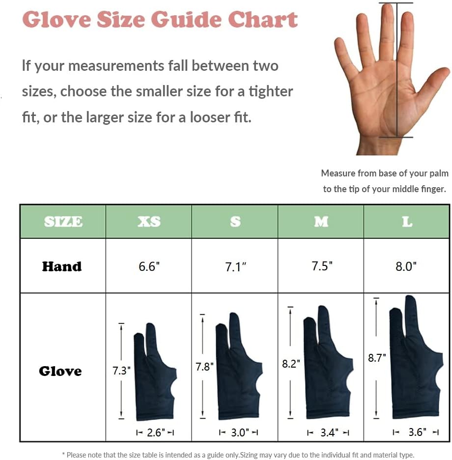 Drawing Glove, 3-Layer Palm Rejection Digital Art Glove for Graphic Tablet, Artist Gloves with Two Fingers for iPad, Paper Sketching, Smudge Guard (2 PCS, Extra small)