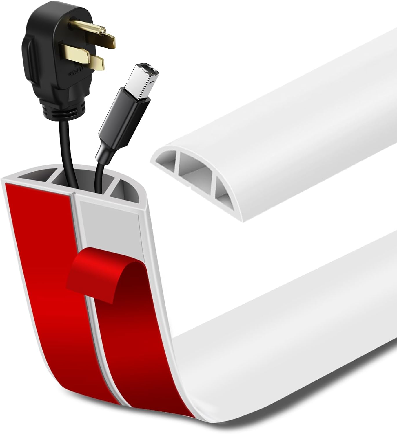 Floor Cord Cover Self Adhesive Cord Hider Floor Extension Cord Covers for Floor Power Cord Protector Cable Management Prevent Cable Trips Cable Cavity 0.47" W x 0.27" H (White, 3.3Ft)