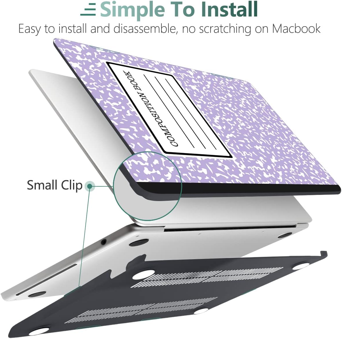 MEEgoodo Case for M4/M3/M2 MacBook Air 13.6 inch Case 2025 2024 2022, Fit Model A3240/A3113/A2681, Laptop Hard Shell with Keyboard Cover Compatible with MacBook Air 13 inch, Composition Book Purple