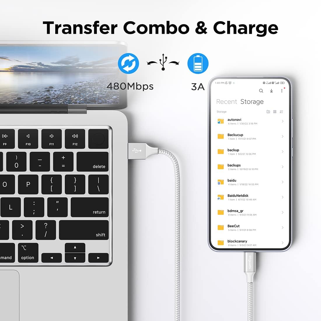 etguuds 6.6ft USB A to USB C Cable 3A Fast Charging, 2-Pack USB A to USB Type C Charger Cord for iPhone 16 15 Pro/Pro Max/Plus, for Samsung Galaxy S24 S23 S22 S21 S20 S10 A55 Flip Note, Moto, White