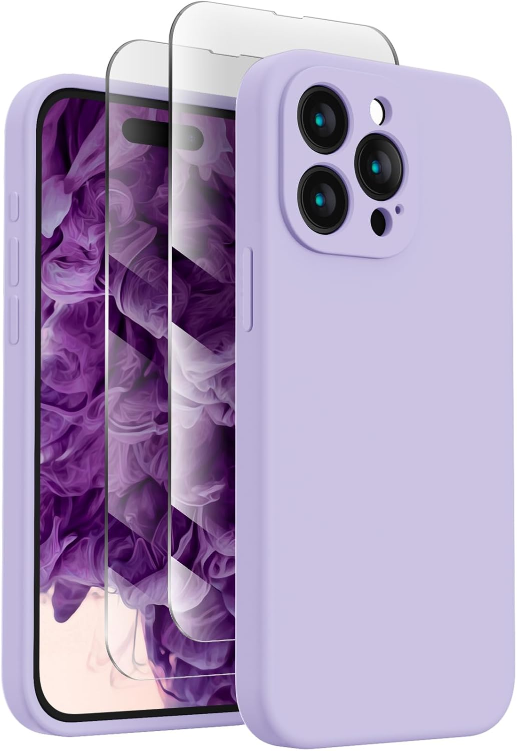 FireNova Designed for iPhone 15 Pro Max Case, Silicone Upgraded [Camera Protection] Phone Case with [2 Screen Protectors], Soft Anti-Scratch Microfiber Lining Inside, 6.7 inch, Clove Purple