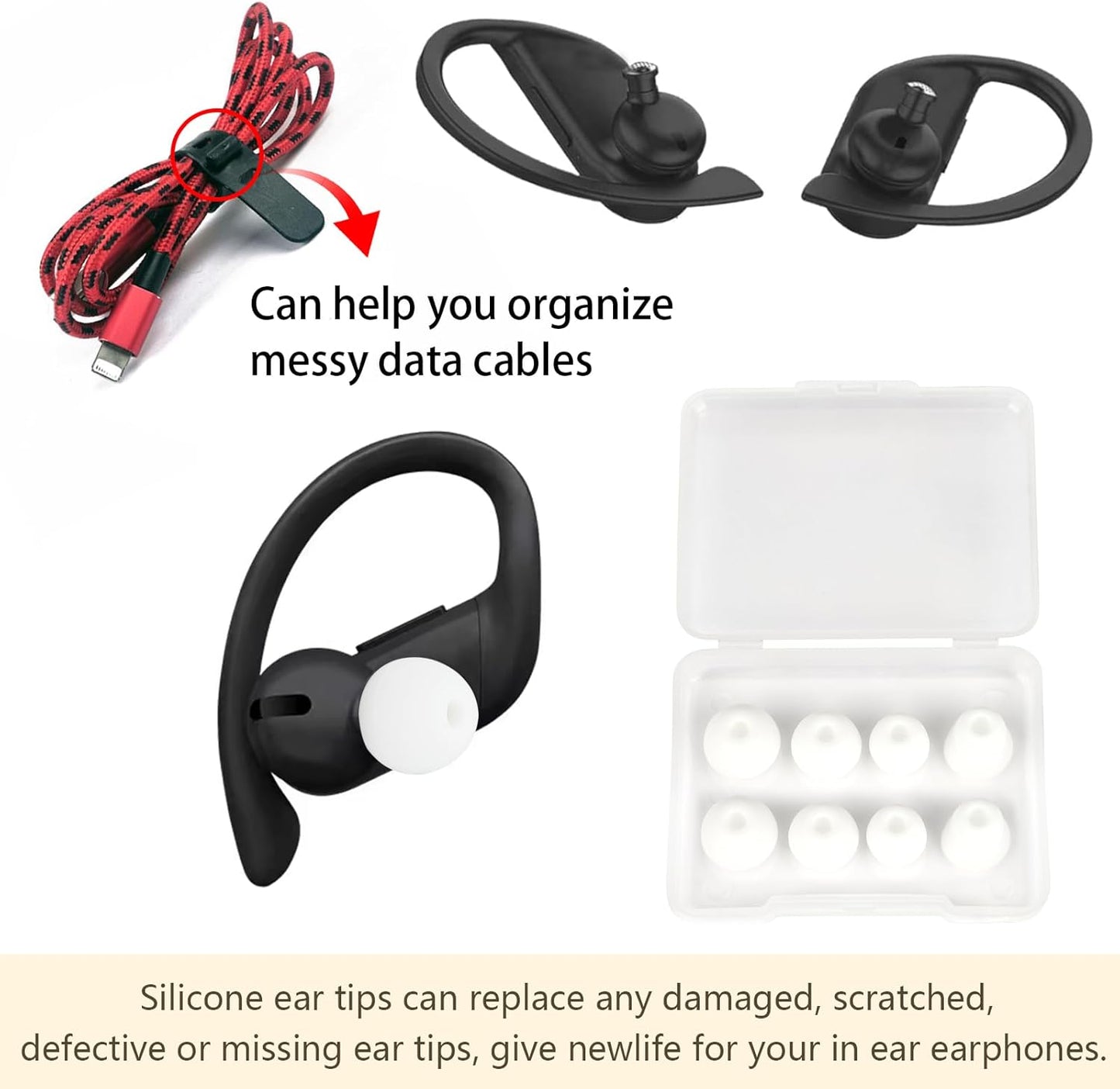 Ear Bud Covers Silicone Replacement Earbud Tips Compatible with Powerbeats Pro Beats Wireless Earphone Headphone Ear Tips 4 Pairs