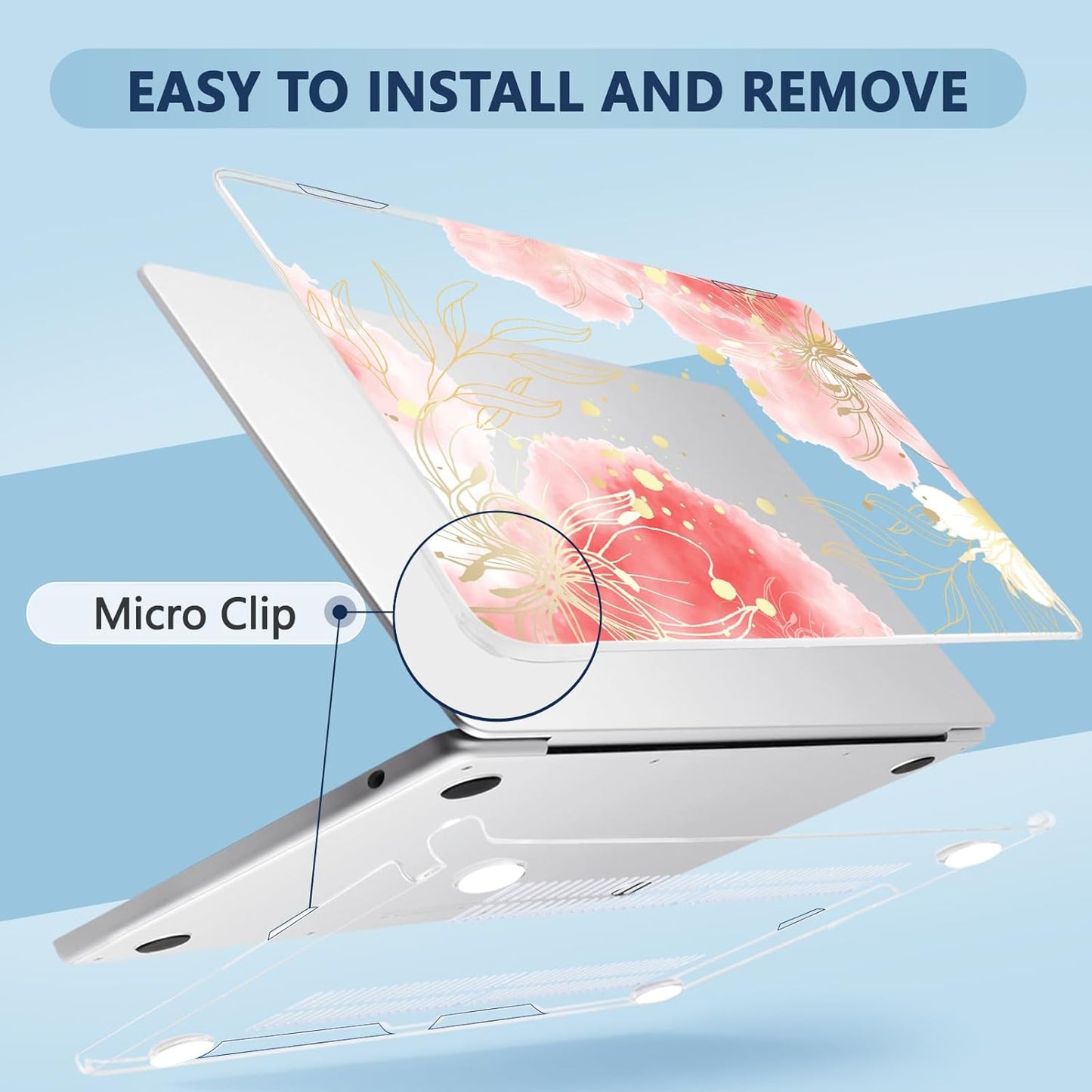 Compatible with MacBook Air 15 inch Case, M4 A3241/M3 A3114/M2 A2941 (Released 2025 to 2023), Hard Shell, Keyboard Cover, Screen Protector, Webcam Cover & Type-C Adapter, Vector Flower3