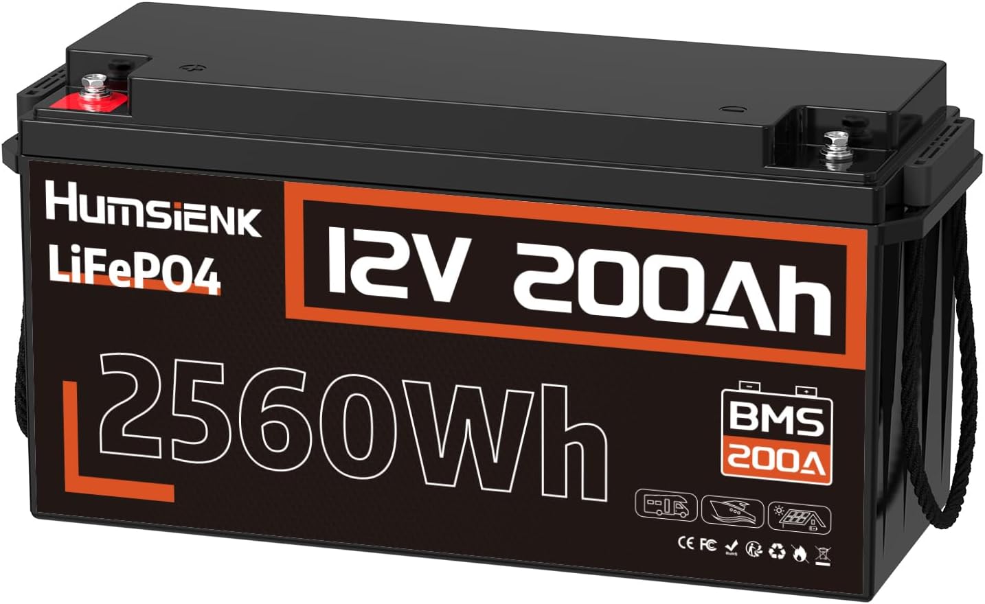 12V 200Ah LiFePO4 Lithium Battery, Built-in 200A BMS, Rechargeable Deep Cycles Batterys, 2560Wh Lithium Battery for Off-Grid and Home Solar System, Marine, Trailer, RV