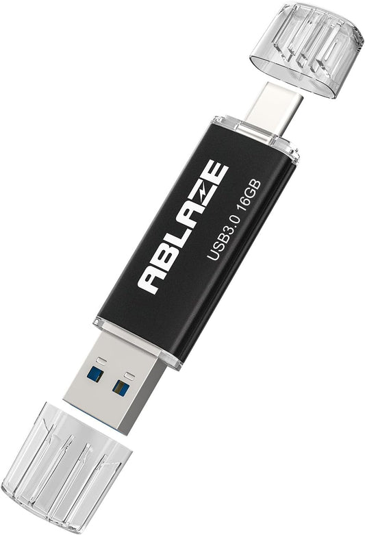 ABLAZE Type C Flash Drive 16GB, Dual USB 3.0+ USB C Flash Drive Compatible with iPhone 16/15,Android Smartphone,Computer,Tablet Mac Laptop