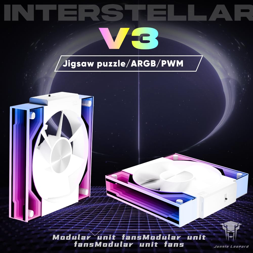 Jungle Leopard Interstellar V3 120mm PC Case Fan Infinity Mirror Module Daisy-Chain 120mm RGB PWM Fan Triple Pack Suitable for Computer Case & 360mm AIO Cooler(White-3Pack