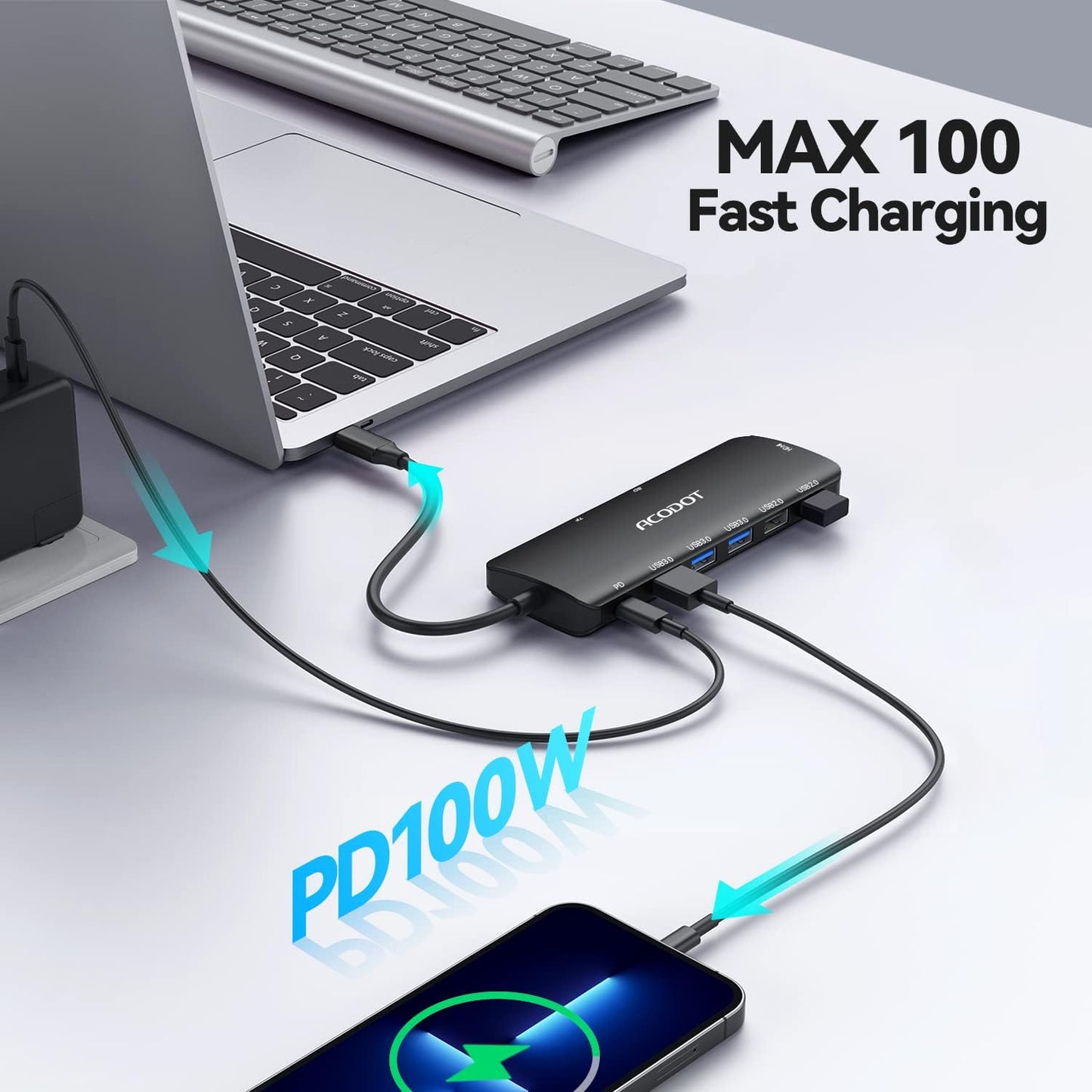 Acodot 9 in 1 USB C to 4K@60HZ HDMI Multiport Adapter, 3 USB 3.0 Ports, SD/TF Card Reader, 100W PD, Designed for MacBook Pro Air HP XPS etc, Black