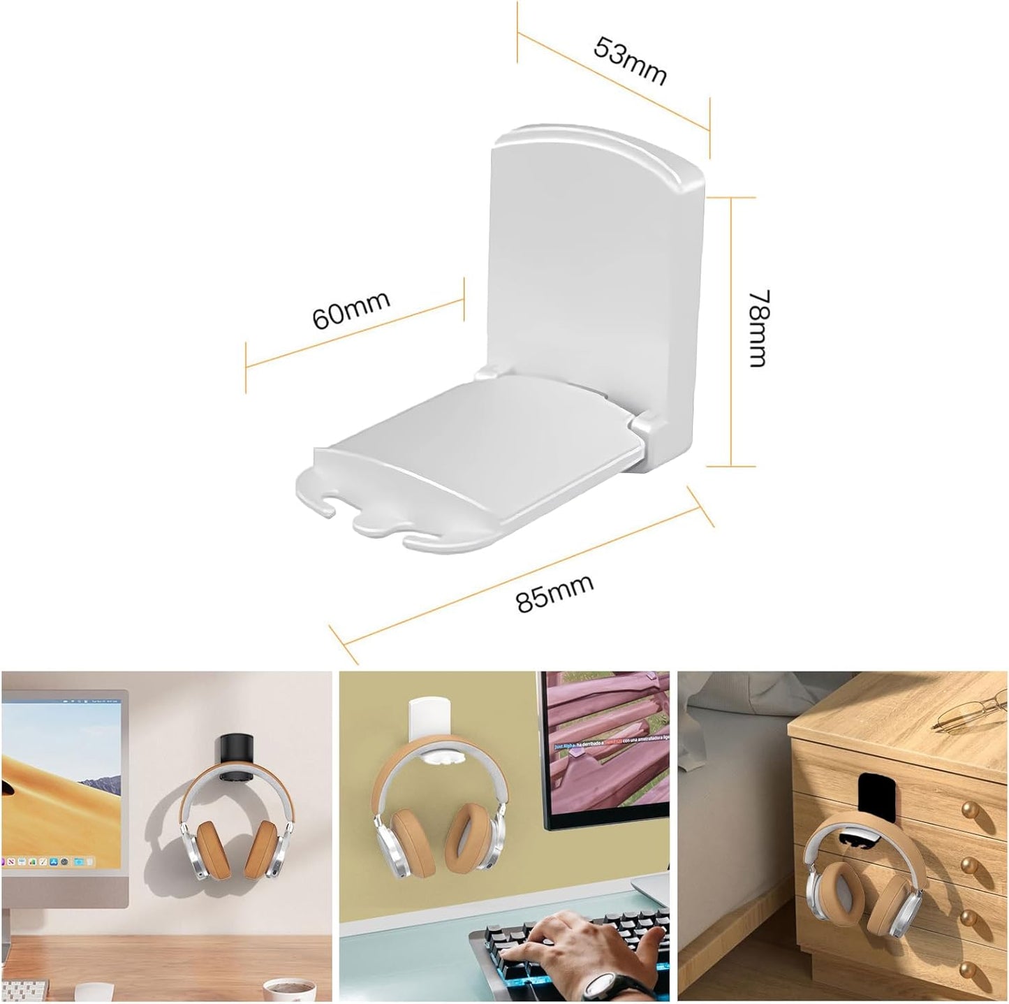 2-Pack Headphone Stand, Sticky Adhesive Headset Hanger for Universal Gaming Headset Airpods Max Sony Bose Beats(White)