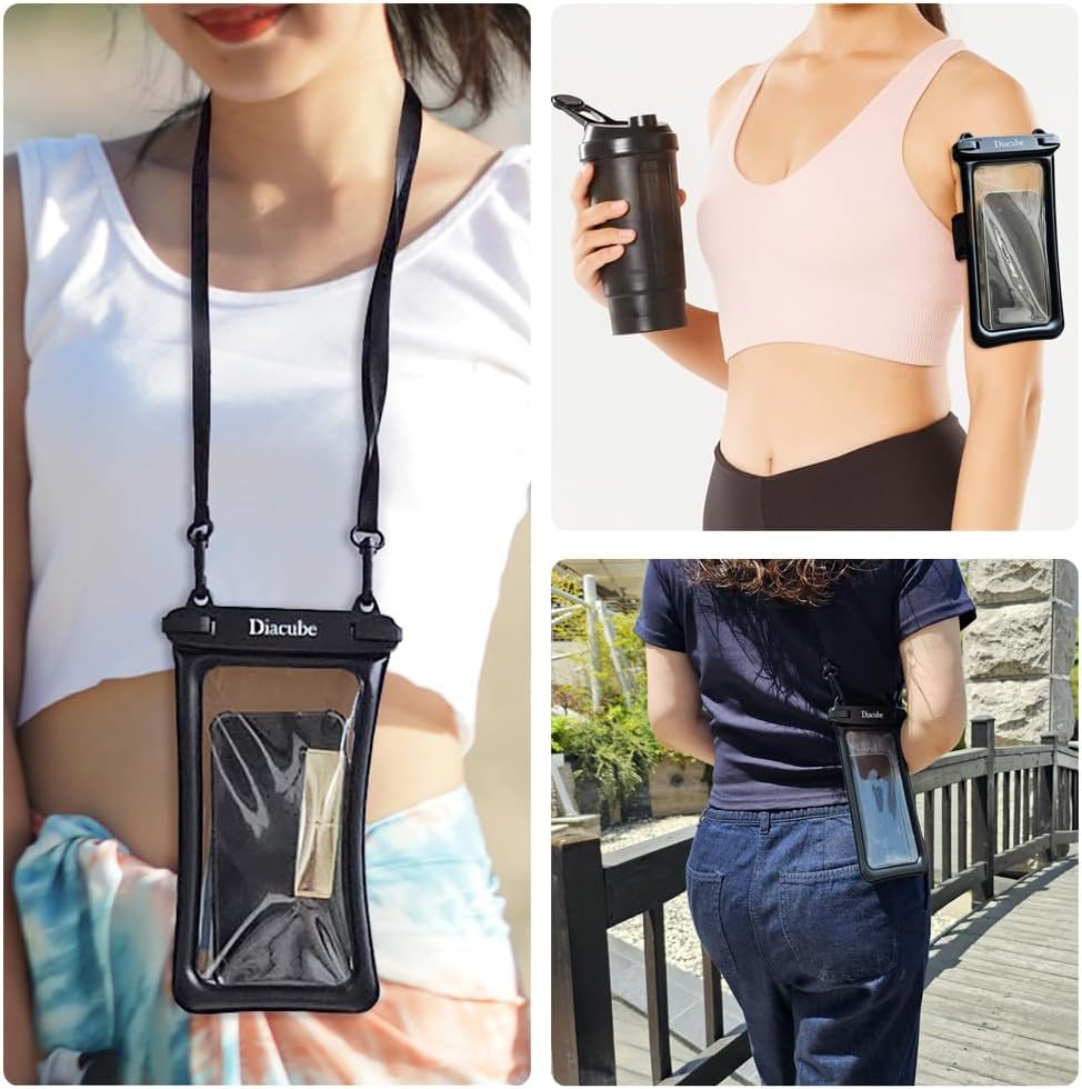 2-Pack Waterproof Phone Pouch, Universal IPX8 Floating Waterproof Case with Adjustable Lanyard for All Phones [Up to 8.3"] Beach, Waterpark & Travel Essentials - Blue