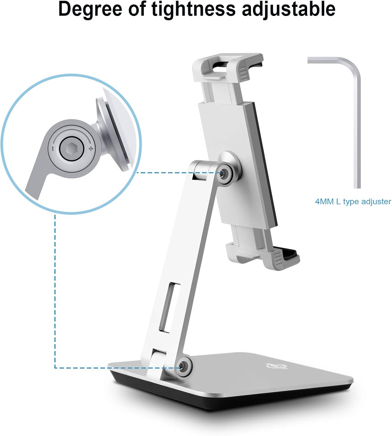 KABCON Tablet Stand Holder, Tightness Adjustable Multi-Angle Foldable Eye-Level Aluminum Solid Tablets Stands Dock for 4''-14''Tablets/Phone, iPad Series,Samsung Galaxy Tabs,Kindle Fire,Etc.