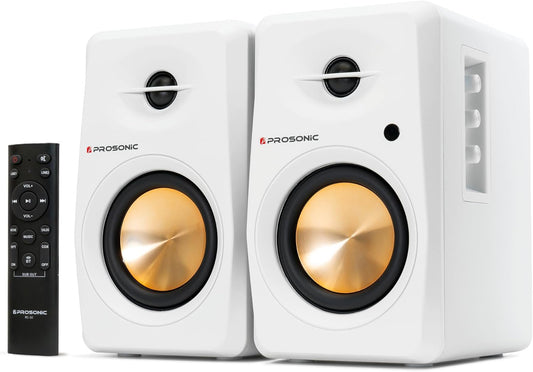 Active Bluetooth Bookshelf Speaker Studio Monitor Home Theater, Optical Input, Coaxial Input, 2 x RCA Aux Input, 30 Watts x 2 (White)
