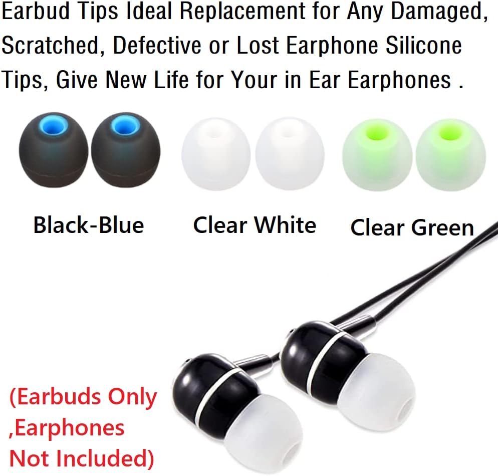 Earbuds Replacement Tips Silicone Earbud Tips Ear Gels Fit for Inner Hole from 3.8mm - 5.1mm Earphones 9 Pairs S/M/L