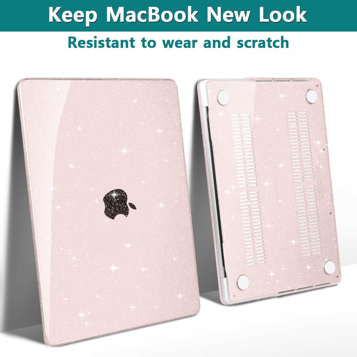 Teryeefi for MacBook Air 15 inch Case M4 M3 M2 Chip 2025 2024 2023 Release A3241 A3114 A2941 Model with Keyboard Cover + Type C Adapter for 15 inch MacBook Air Sparkly Case, Glitter Cheey Pink