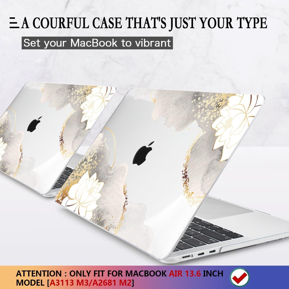 CISSOOK for MacBook Air 13.6 inch Case 2025 2024 2023 2022 Release Model M3 A3113 M2 A2681, Lotus Hard Shell Case Keyboard Cover for MacBook Air 13 M2 M3 M4 Chip, Charming Painting