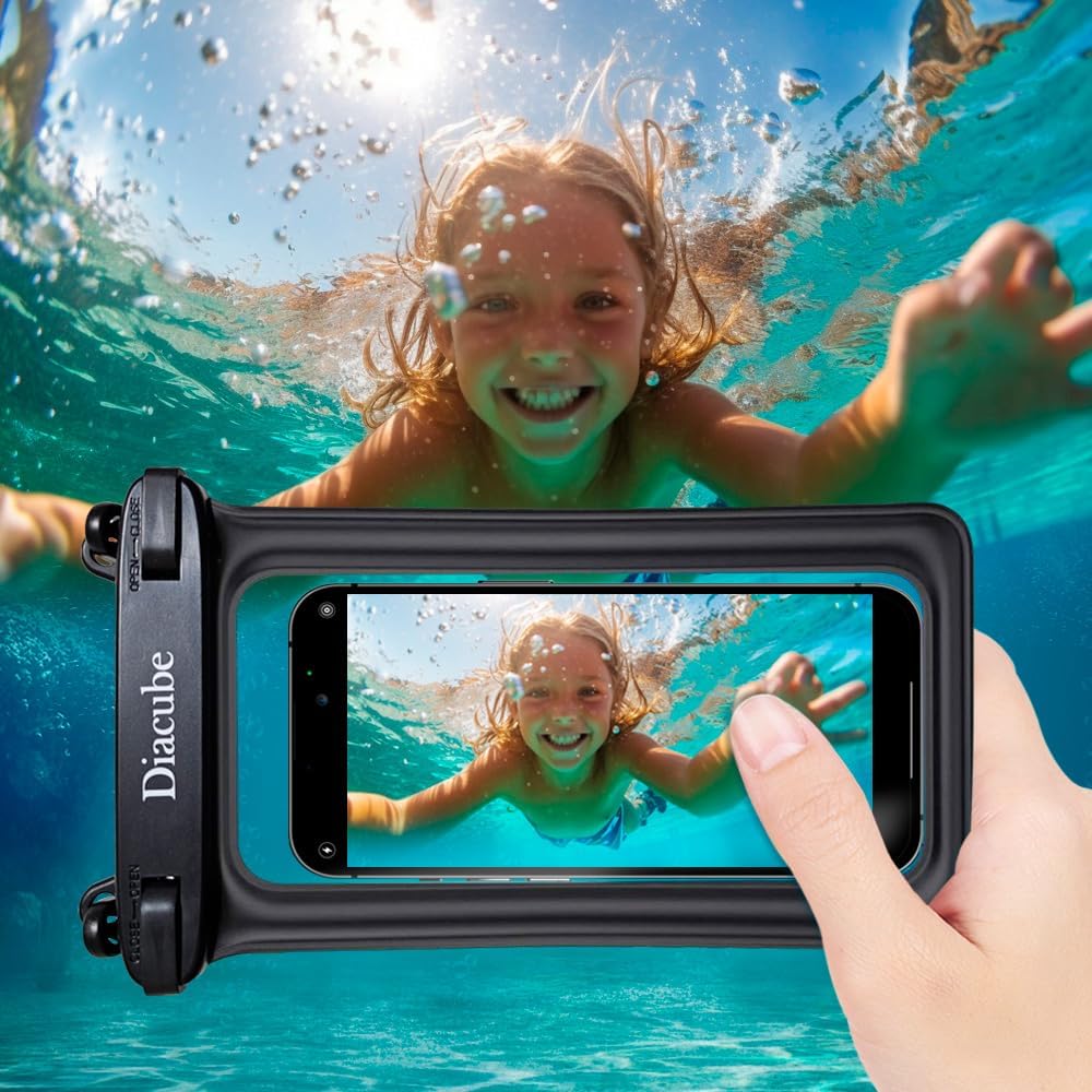 2-Pack Waterproof Phone Pouch, Universal IPX8 Floating Waterproof Case with Adjustable Lanyard for All Phones [Up to 8.3"] Beach, Waterpark & Travel Essentials - Blue