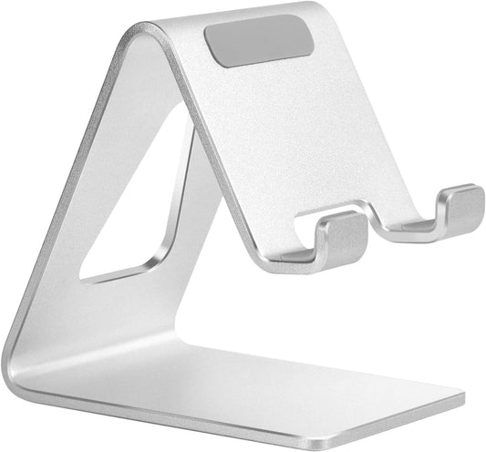 Cell Phone Stand for Desk, Desktop Phone Holder, Aluminum Mobile Phone Stand for iPhone 15 14 13 12 pro Mini 11 X Xr Xs max 8 7 6 6s Plus Samsung Galaxy S21 Ultra All Smart Phones,Silver