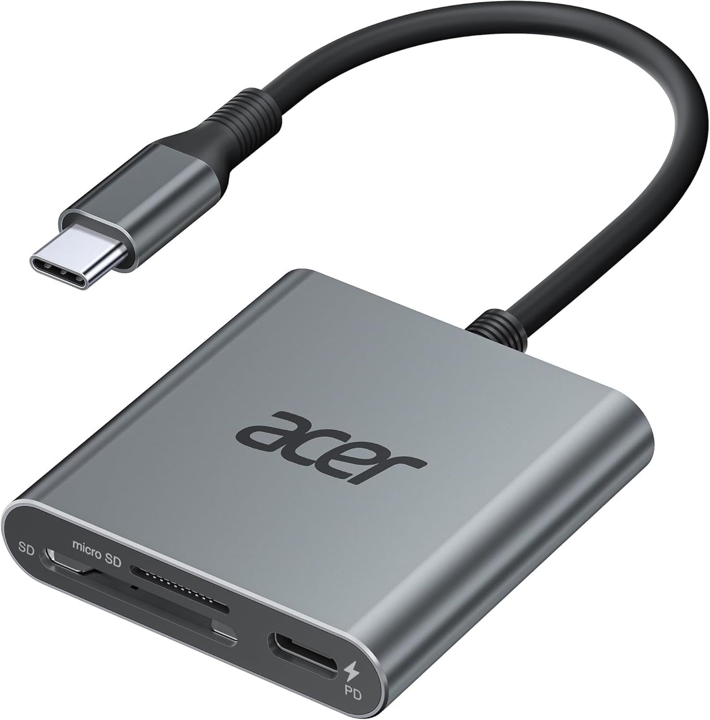 Acer SD 4.0 Card Reader, UHS-II Micro SD Reader USB C, Dual Slot Type C Memory Card Adapter with 100W PD Port for MicroSD SDXC SDHC UHS-II & UHS-I for iPhone 15/16, Laptop, MacBook(Grey)