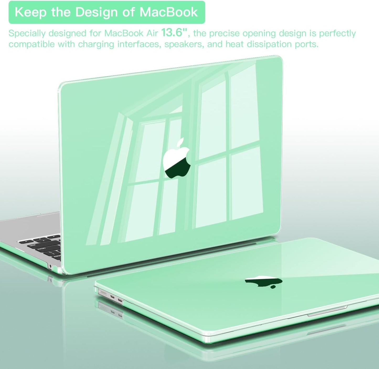 CISSOOK Compatible with MacBook Air 13.6 inch Case 2022 2024 2025 Release A2681 A3113 A3240, Plastic Hard Shell Case with USB Adapter for MacBook Air 13 inch M2 M3 M4 Chip, Clear Green