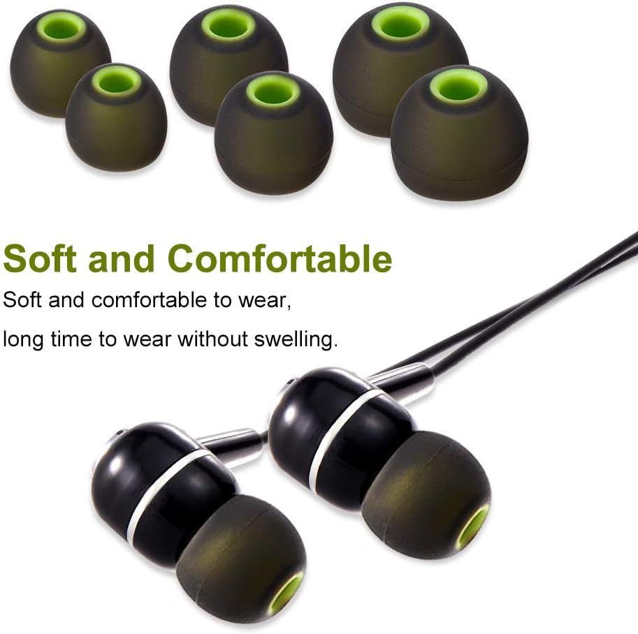 Earbud Tips Soft Silicone Earbuds Replacement Tips Fit for in-Ear Headphones(inner hole from 3.8mm - 4.2mm earphones) 9 Pairs S/M/L,Black/Green