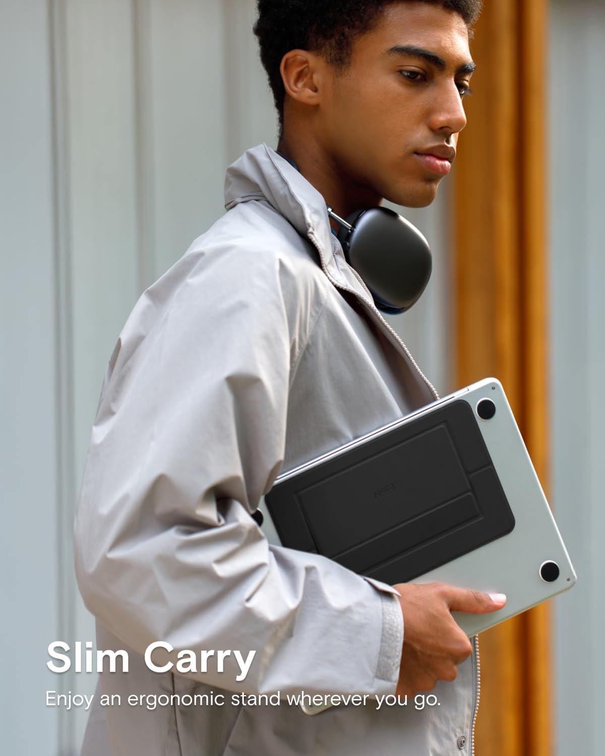 MOFT Laptop Stand for Desk, Adhesive Airflow Laptop Cooling Riser for Heat Dissipation with 2 Adjustable Viewing Angles, Foldable & Portable Computer Stand Compatible with Laptops 11"-16", Jet Black