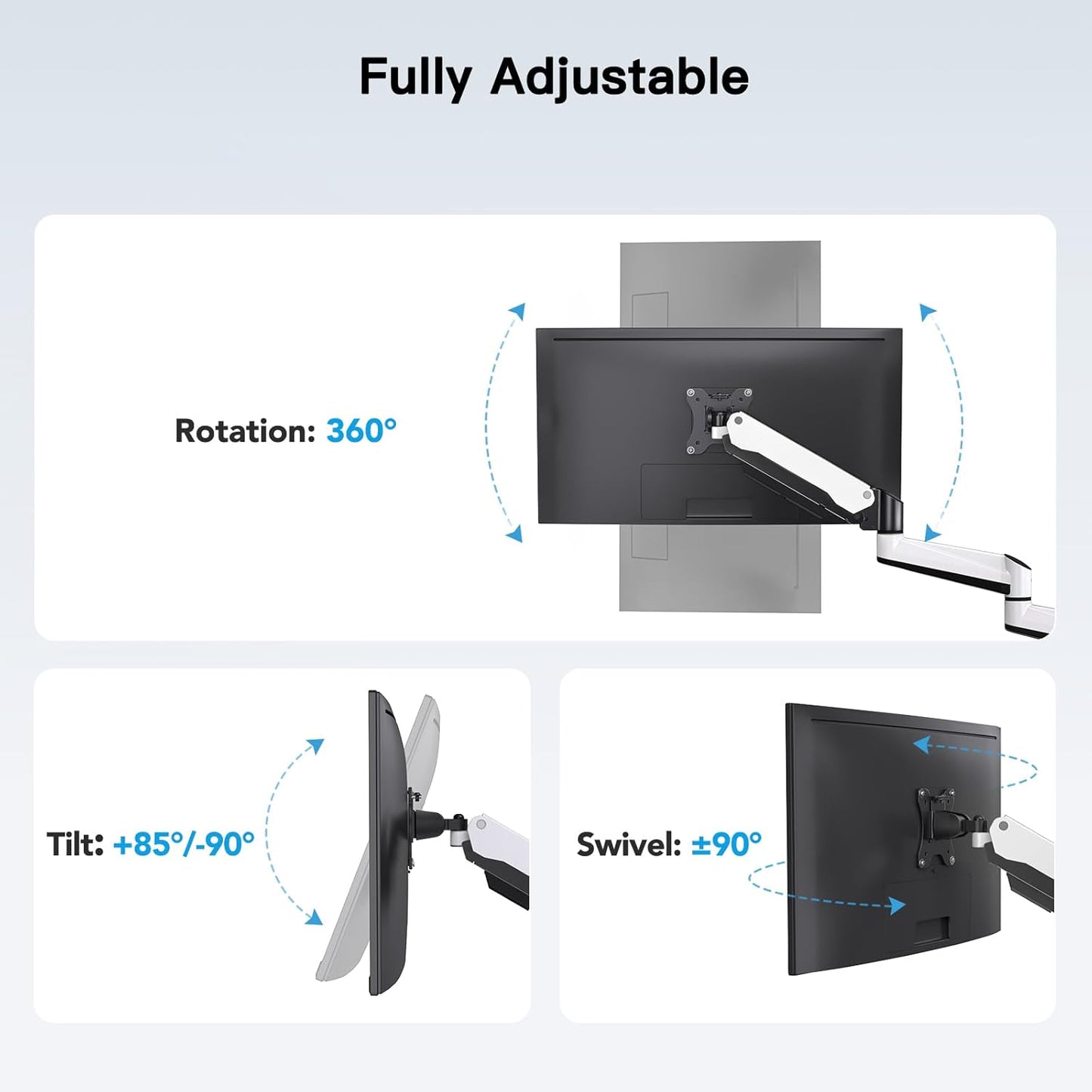HUANUO Triple Monitor Stand - Full Motion Articulating Gas Spring Monitor Mount Fit Three 17 to 32 inch LCD Computer Screens with Clamp, Grommet Kit