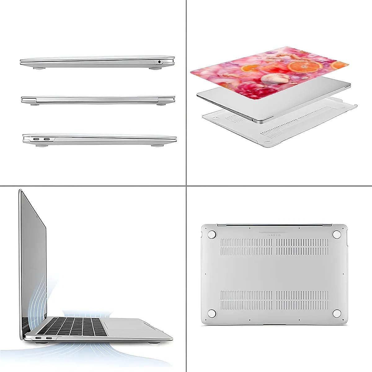 Compatible with MacBook Air 13.3 13.6 Inch Case 2022 2021 2020 2019 Plastic Hard Shell Case Cover,13.3 Pro(A1706/A1708/A1989/A2159/A2289/A2338), Pink Floral with Sea Shells