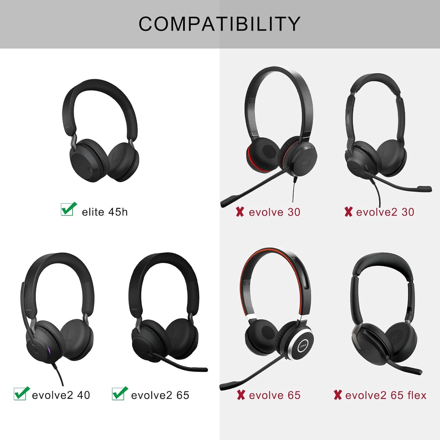 Ear Pads for Jabra Elite 45h - Replacement Ear Cushions for Evolve2 65 40 MS UC USB On-Ear Wireless Headphones - Protein Leather Memory Foam (Navy Blue)