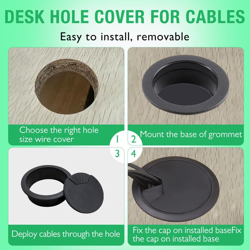 5 Pcs Desk Grommet 2-3/8" / 60 mm, Desk Cord Hole Cover, Cable Grommet ABS Plastic, Desk Hole Grommet for Home & Office Pc, Detachable Adjustable Cable Cord Organizer-Reddish Brown