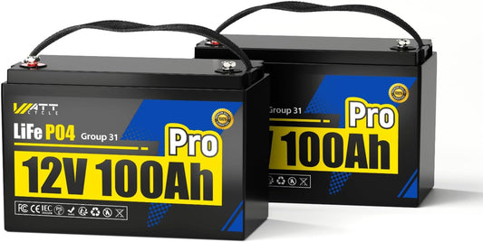 2Pack 12V 100Ah LiFePO4 Lithium Battery, BCI Group 31,Deep Cycle Up to 15000 Cycles, 110A BMS, Low Temperature Protection, 10 Years Lifespan, Perfect for RV/Home Energy Storage