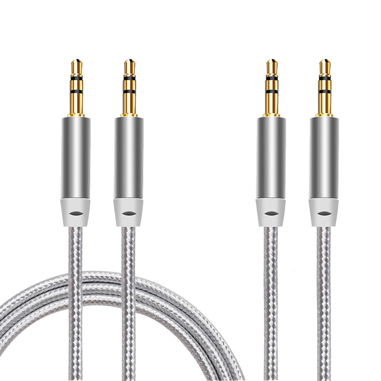 3.5mm Nylon Braided Stereo Audio Cable,(3 Pack) 4.9ft/1.5m Male to Male Aux Cord Audio Cord Compatible iPhones, iPads and Other 3.5mm DC Plug Port Device (Silver)
