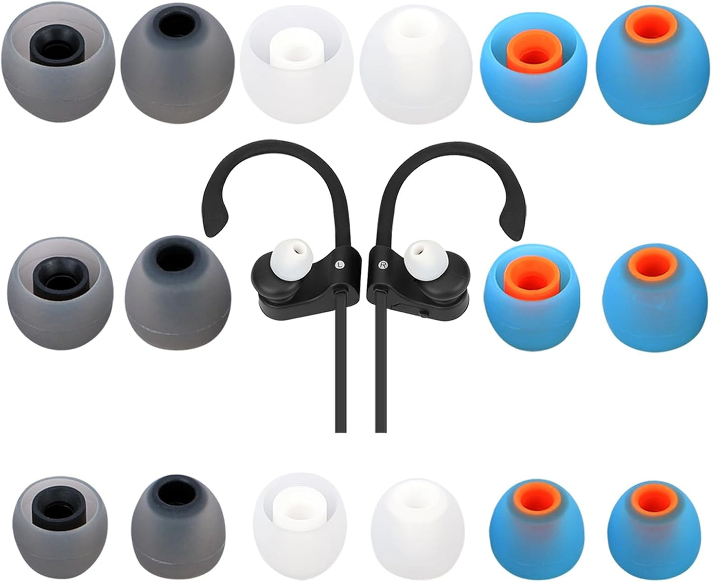 Earbud Tips Ear Bud Tips Soft Anti Slip Washable and Reusable Silicone Replacement Earbud Tips Fit Most in-Ear Earbuds(Inner Hole 3.8mm -5.1mm) 18pcs S M L