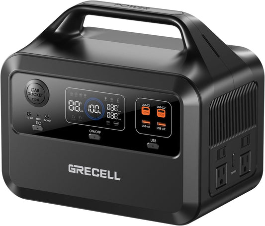 GRECELL Portable Power Station 600, 110V/600W Solar Generator(Surge 1200W), 460Wh Backup LiFePO4 Battery for Outdoor Home Emergency