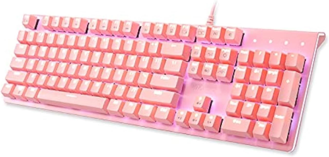 i-rocks K75M Mechanical Keyboard - 104 Keys - with Cherry MX Brown Switches, PBT Keycaps, Backlit LED Light and Shortcut Keys - Programmable Light & Macro Recorder (Pink)
