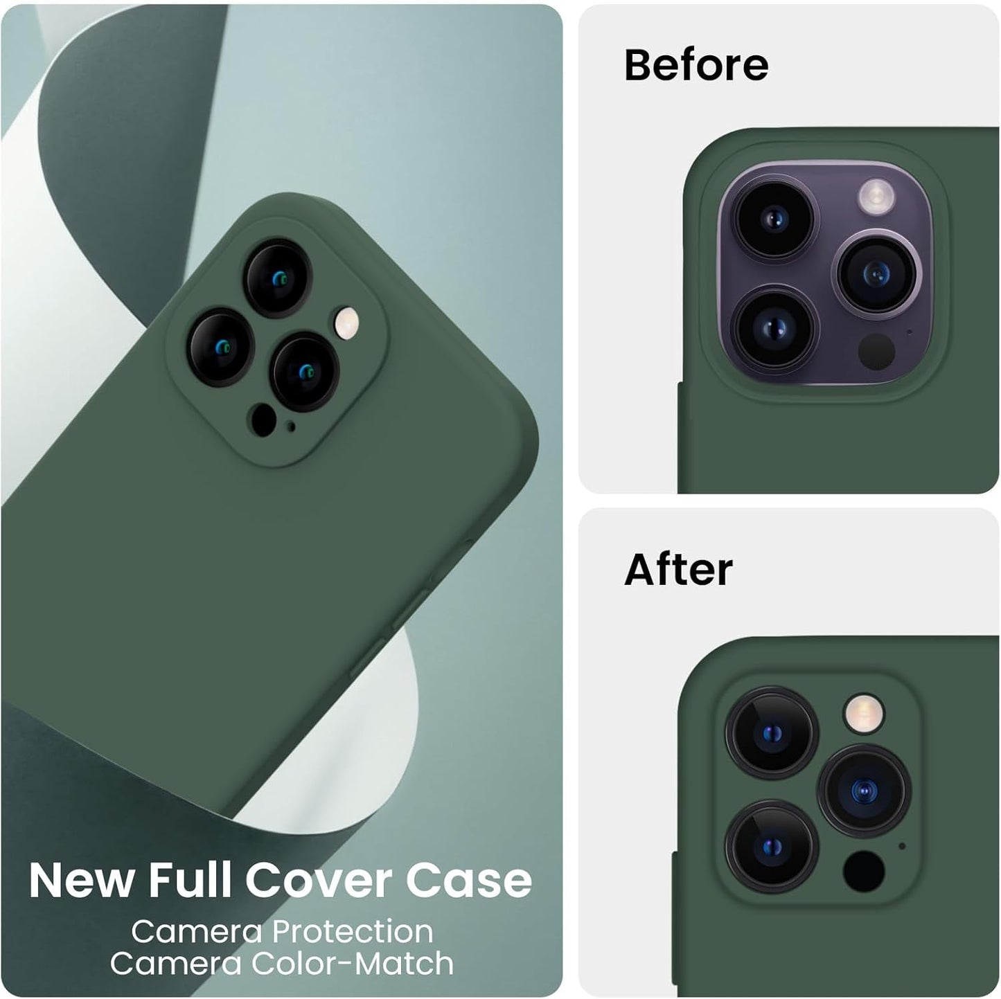 FireNova Designed for iPhone 14 Pro Case, Silicone Upgraded [Camera Protection] Phone Case with [2 Screen Protectors], Soft Anti-Scratch Microfiber Lining Inside, 6.1 inch, Alpine Green