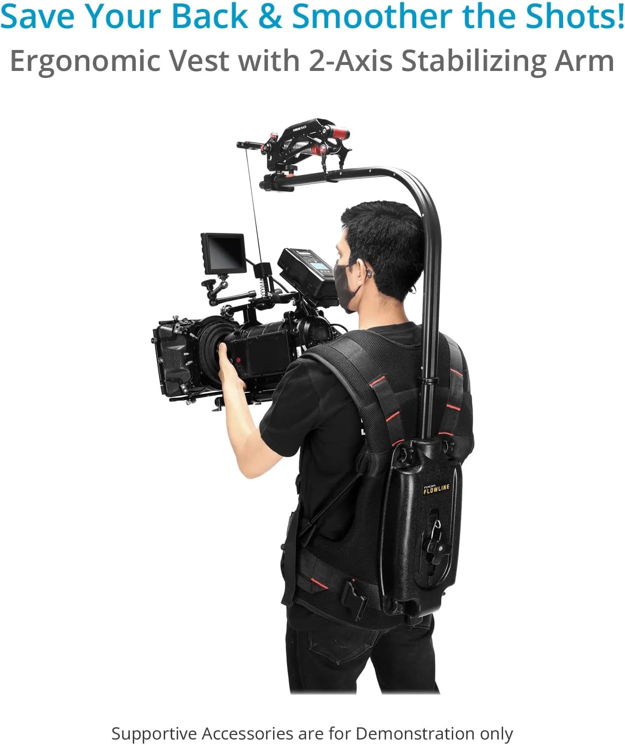 FLYCAM Flowline Starter Body Support Rig with Placid 2-Axis Stabilizing Arm for Camera & Gimbals. Payload up to 5-7.5kg/11-16lb (FLCM-FLN-PA-01)