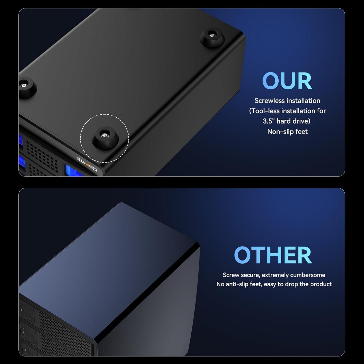 Aluminum Dual Bay 10Gbps Hard Drive Enclosure with Cooling Fan for 2.5“/3.5" SATA HDD/SSD with USB A/C 3.2 Gen 2, Support Hot Swappable, Daisy Chain Expansion, Tool-Free, DAS(NO RAID/NAS)